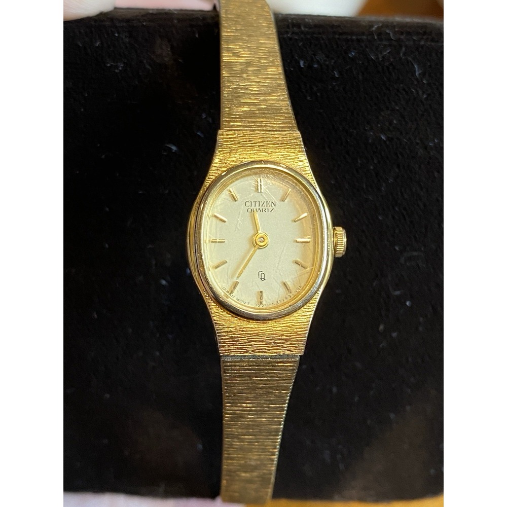 CITIZEN Quartz Watch Womens Gold Tone Textured 5" Bracelet 3220 S16598 AS IS